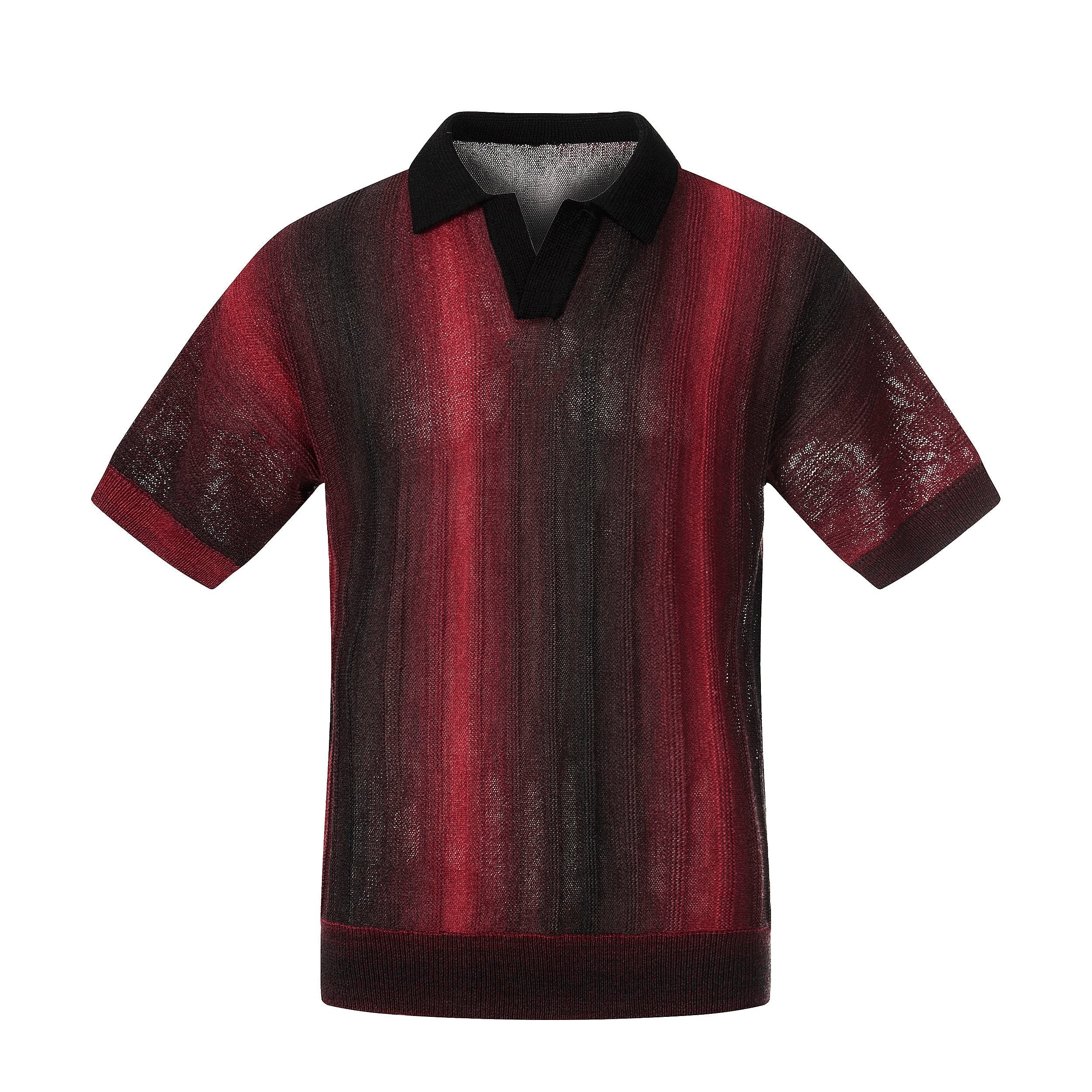 Men's Gradient Stripe Open-Knit Polo Shirt | Relaxed Fit