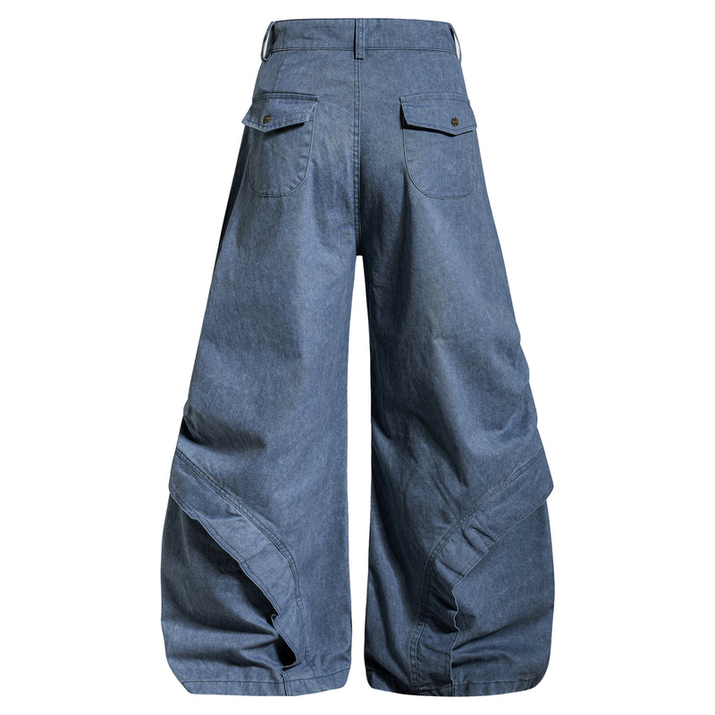 Multi-Zip Panel Cargo Denim Pants | Wide-Leg Streetwear