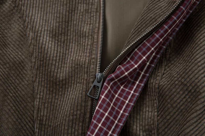 Corduroy Plaid-Lined Zip Jacket | Vintage Streetwear