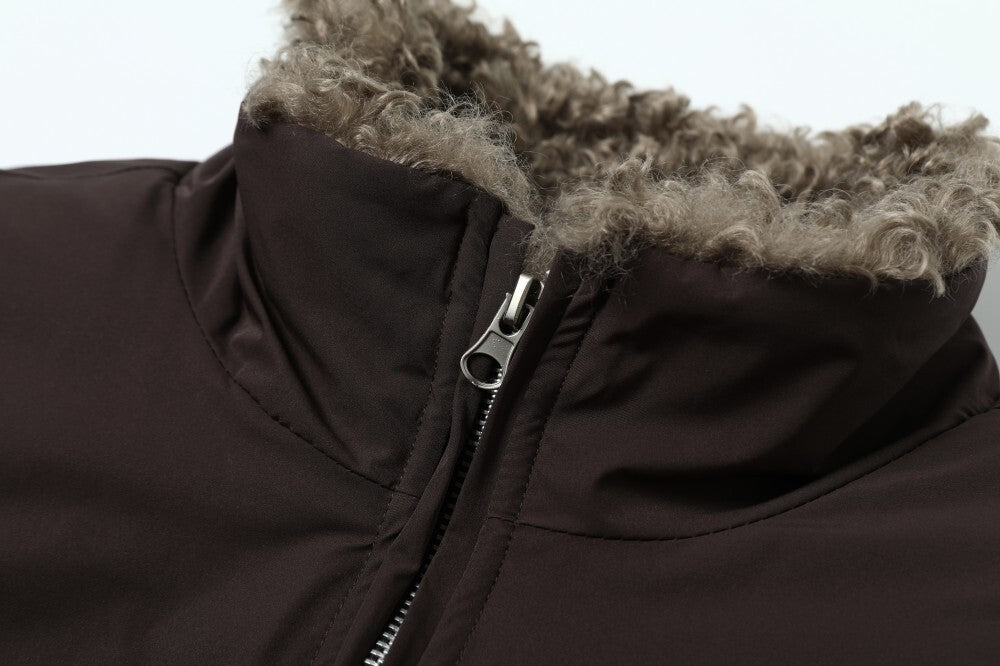 Faux Shearling Lined Bomber Jacket | Stand Collar Winter Coat