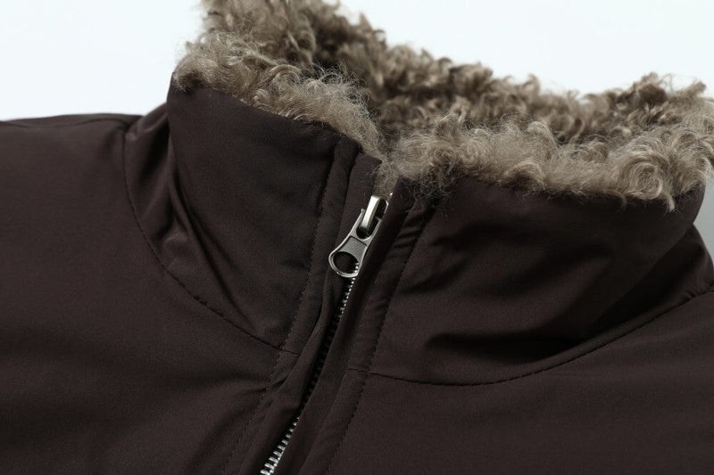 Faux Shearling Lined Bomber Jacket | Stand Collar Winter Coat