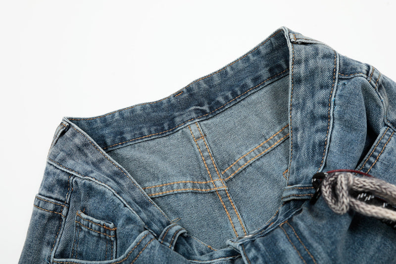 Gingham Star Patchwork Wide-Leg Jeans | Vintage Wash