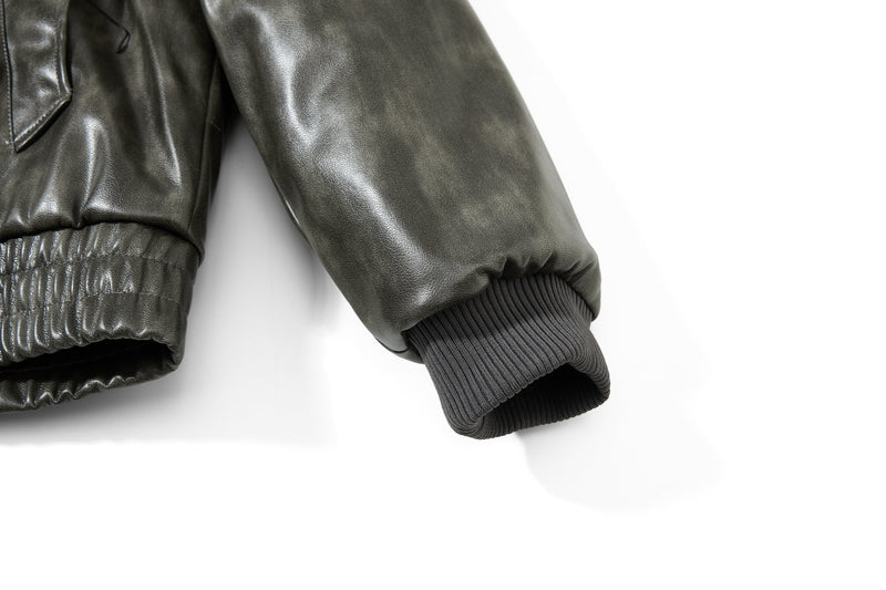 Omirad Faux Leather Bomber Jacket with Faux Fur Collar