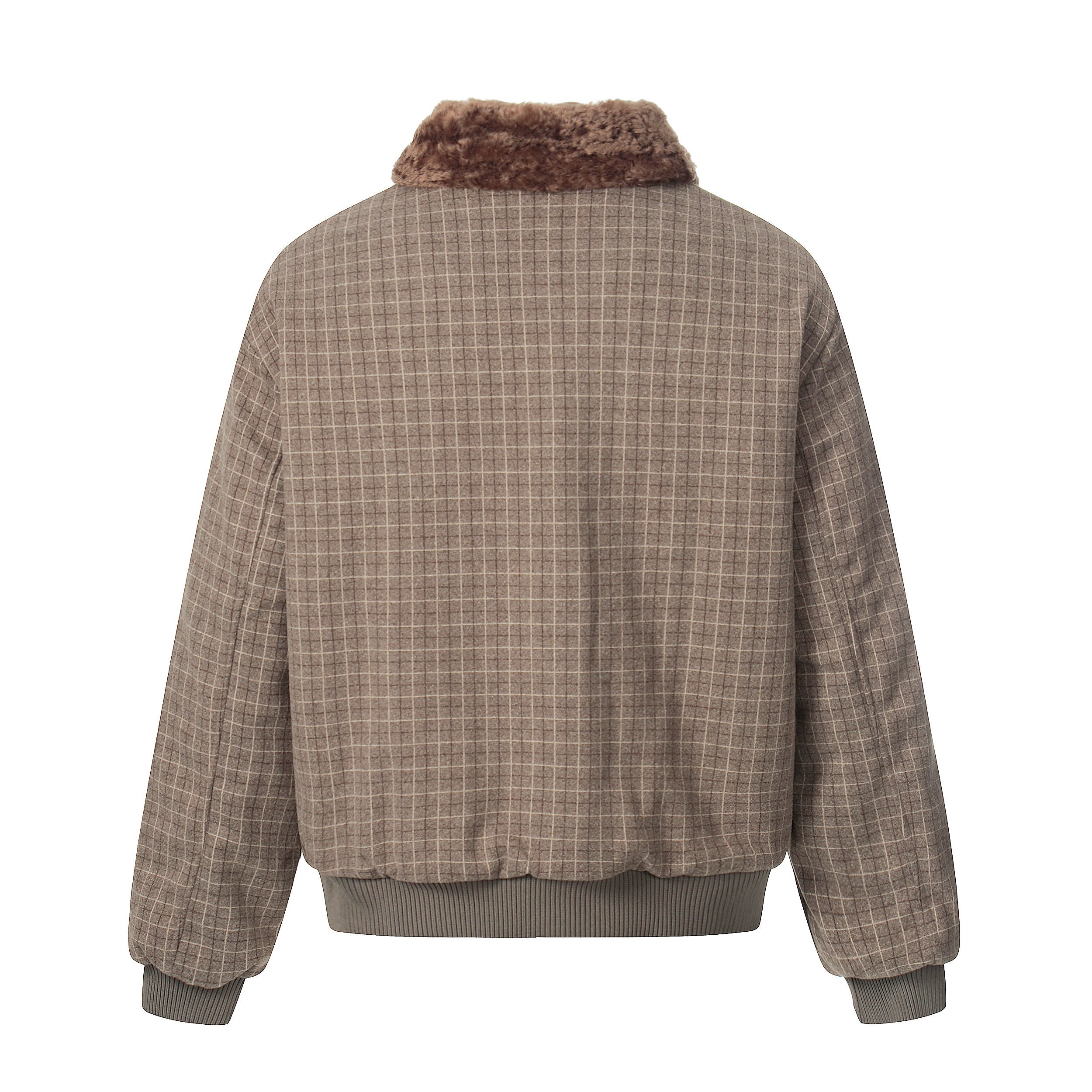 Check Pattern Faux Fur Collar Bomber Jacket | Omirad