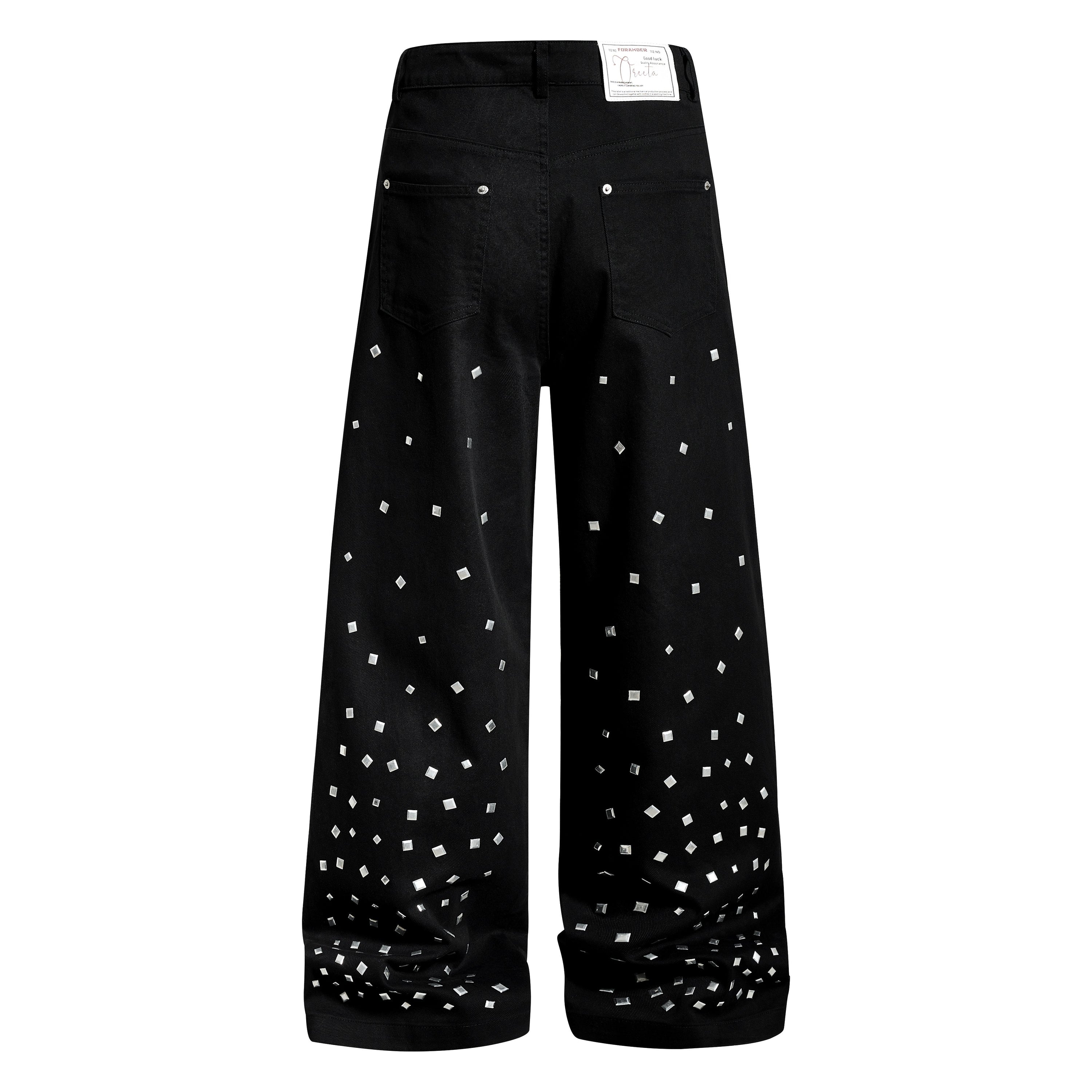 Omirad Silver Stud Wide-Leg Pants | Brown & Black Denim