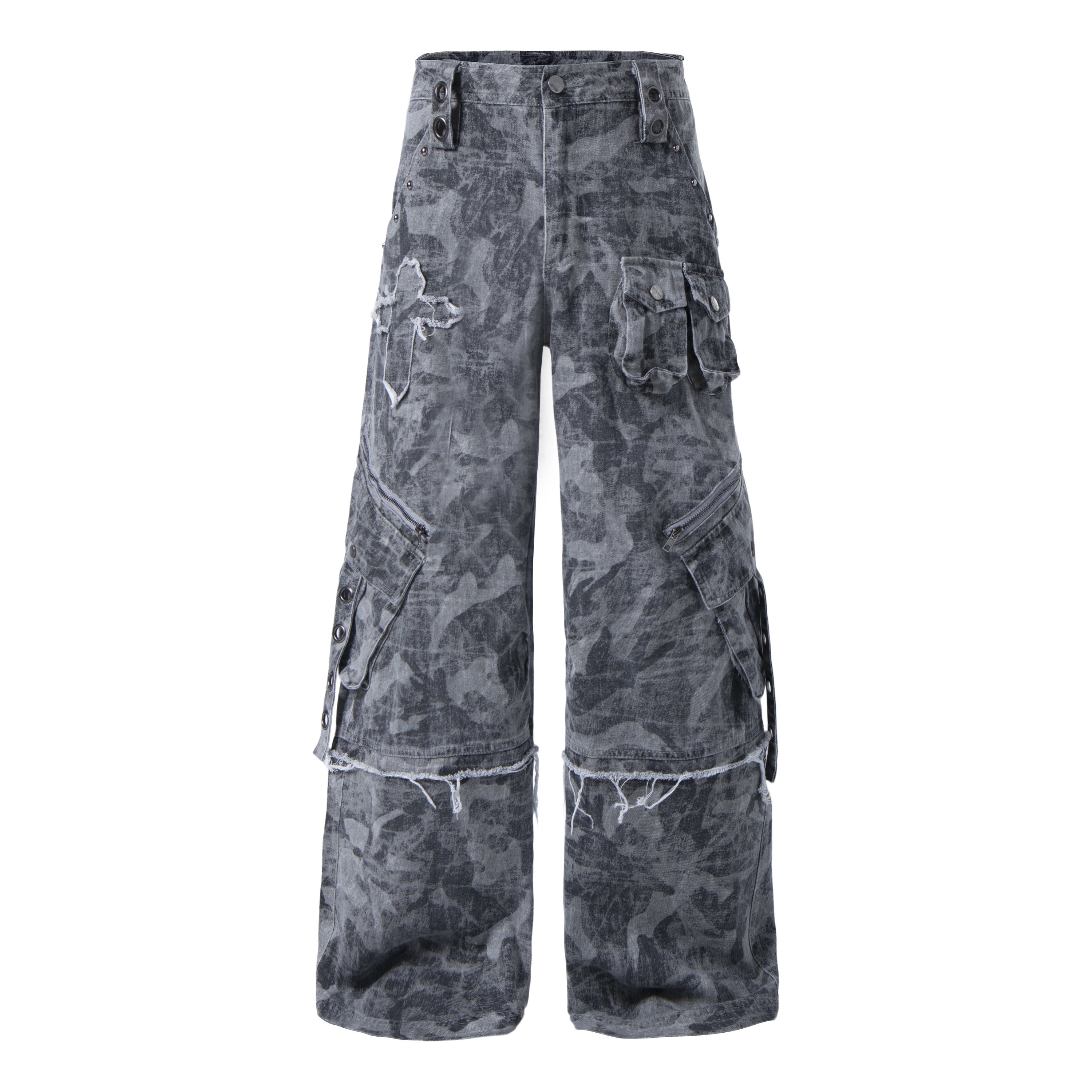 Distressed Camo Multi-Pocket Cargo Pants | Streetwear