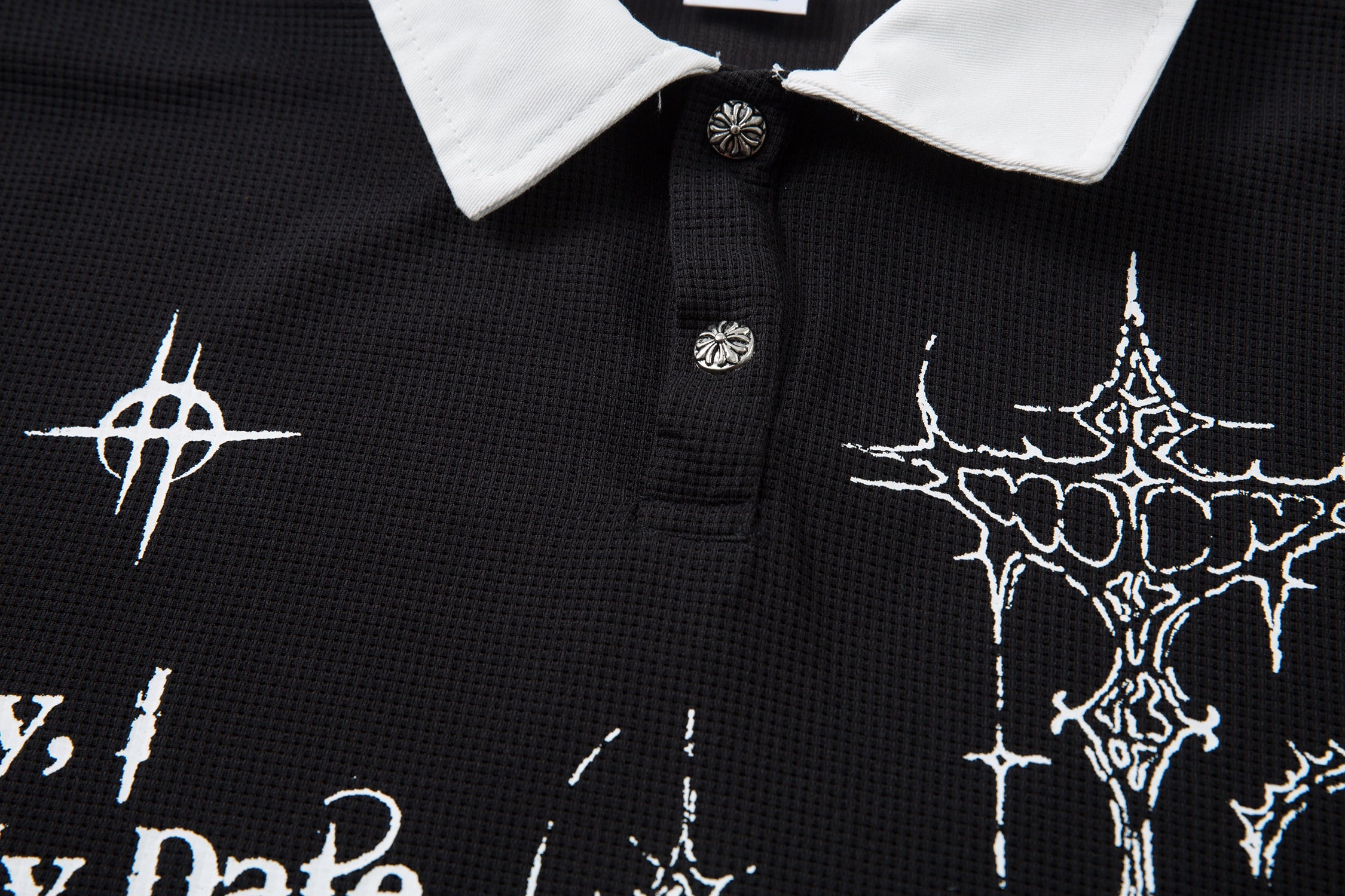Gothic Thorn Cross Graphic Polo Shirt | Dark Streetwear