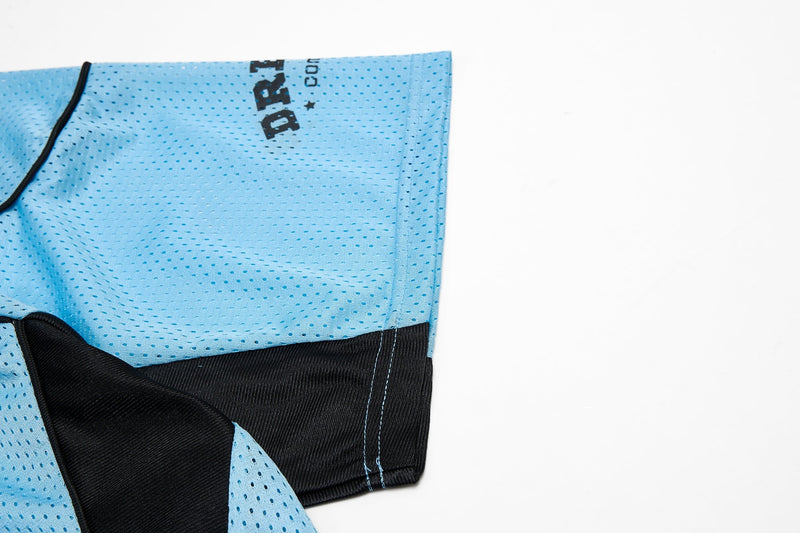Light blue mesh sport jersey with black panels, stitched hem, and bold number 9 streetwear detail