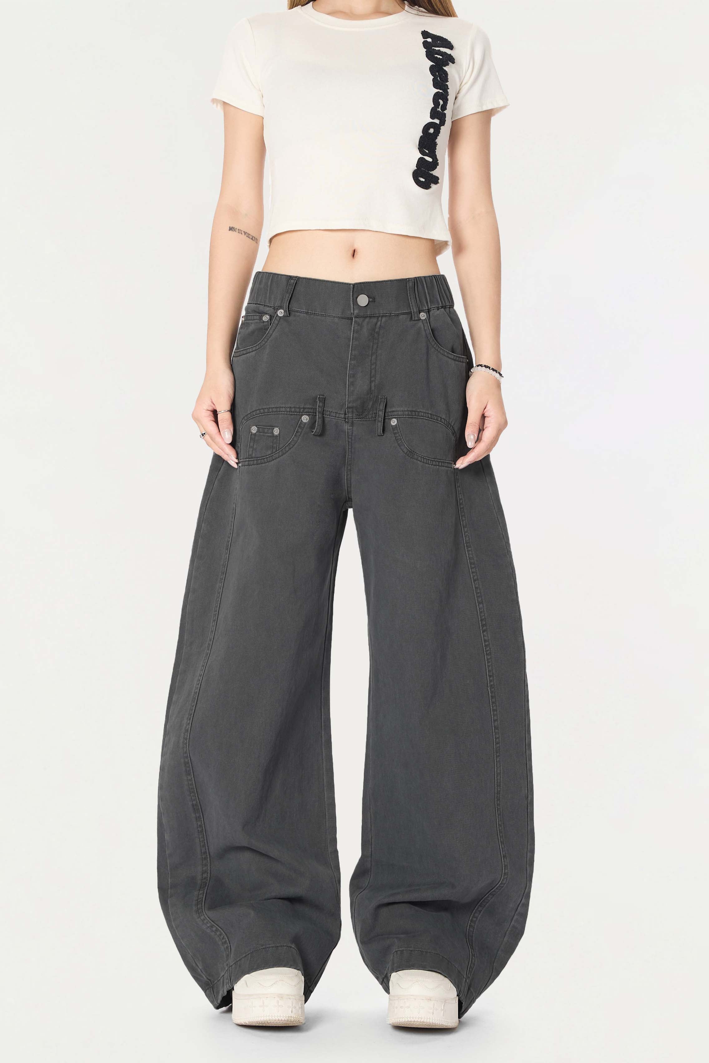 Omirad Vintage Wide-Leg Stacked Barrel Pants | 100% Cotton