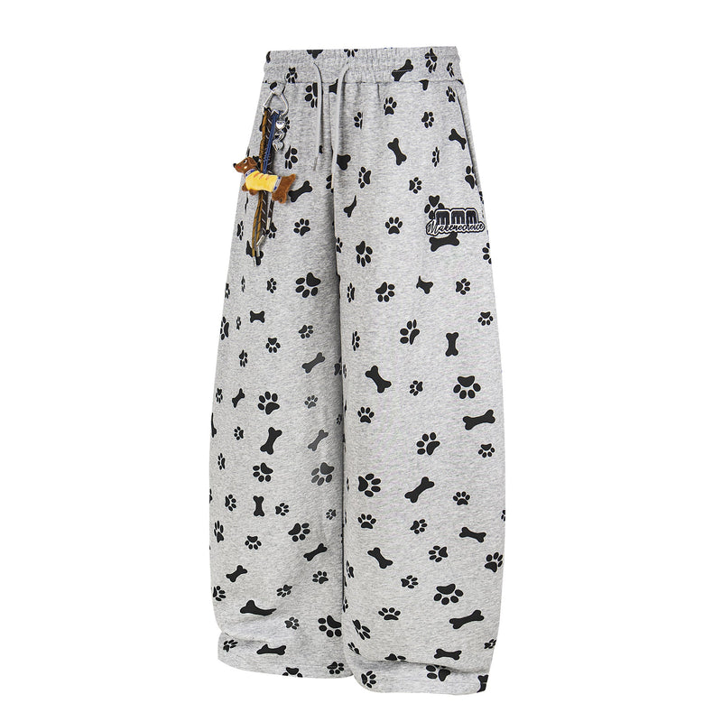 Paw Print Wide-Leg Lounge Pants | Dog Bone Streetwear Sweats