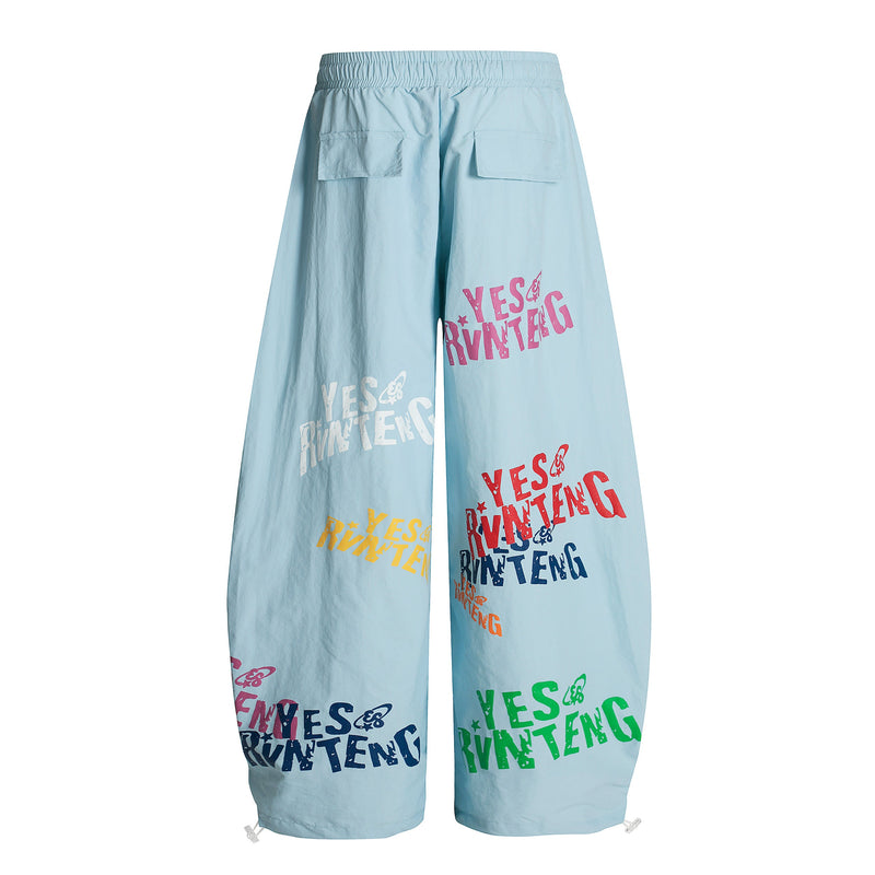 Omirad YES RVNTENG Multicolor Print Wide-Leg Nylon Pants