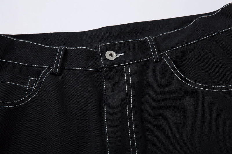 Flame Graphic Wide-Leg Black Denim Jeans | Streetwear