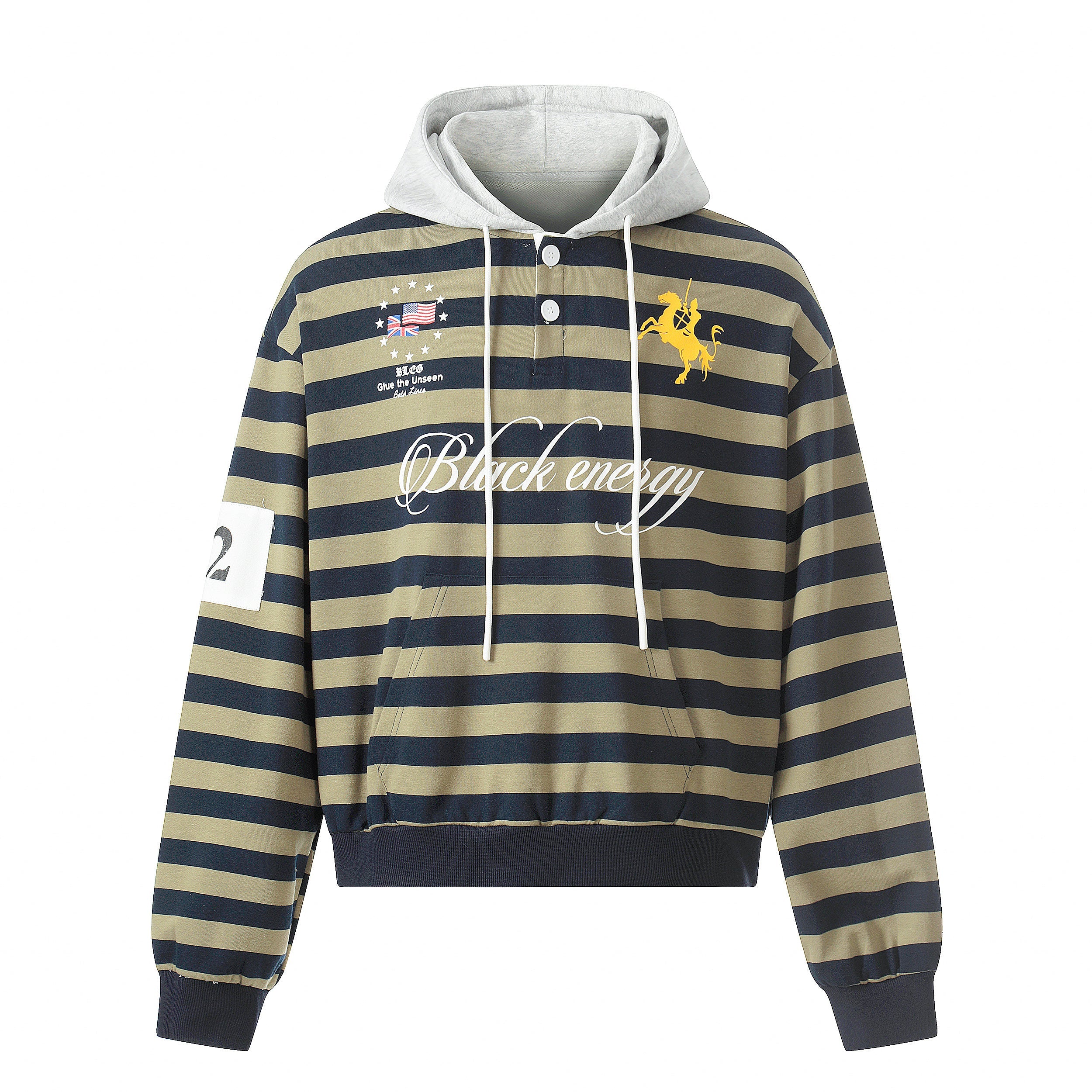 Striped Rugby Polo Hoodie | Contrast Hood Streetwear