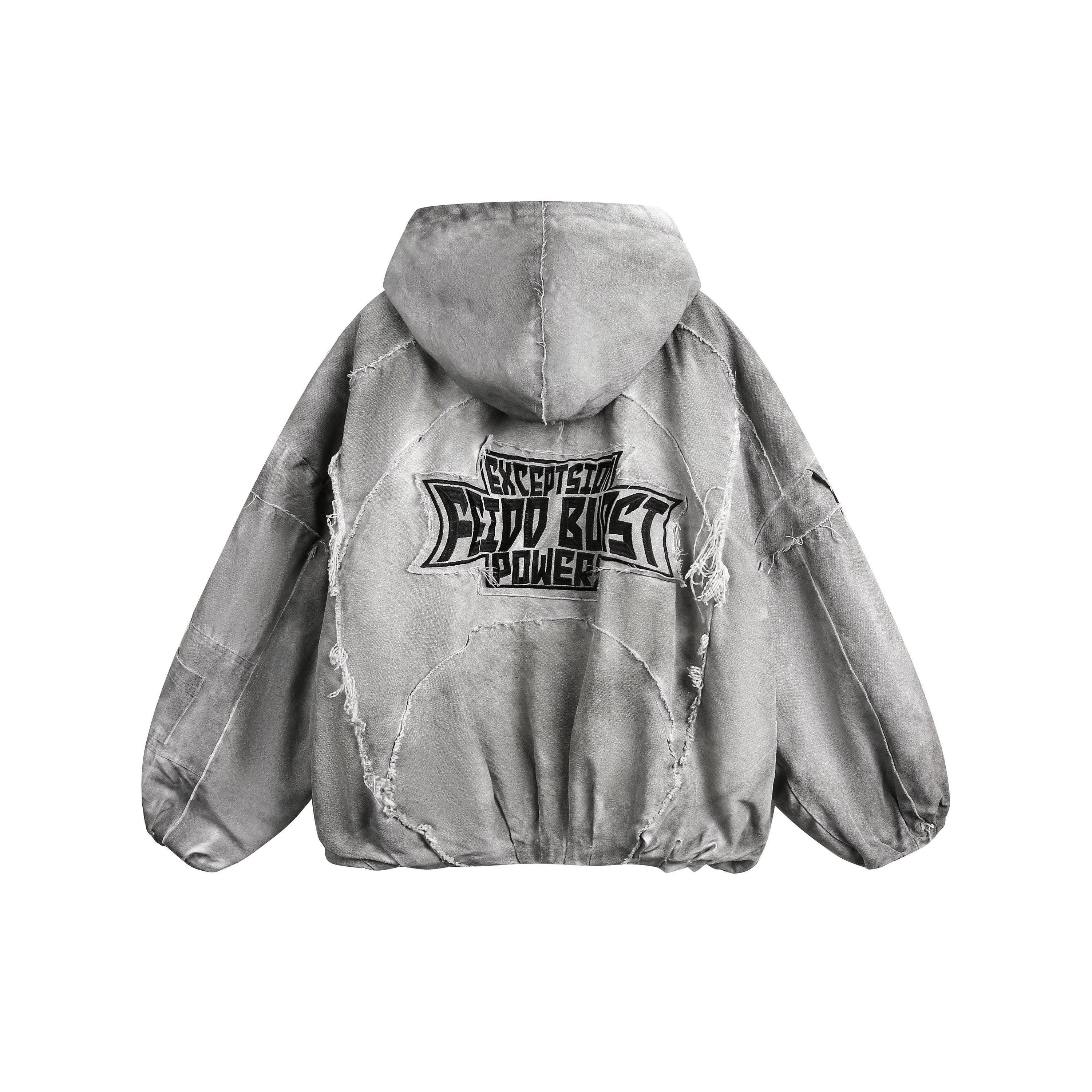 Distressed Patchwork Hoodie Jacket | Washed Streetwear