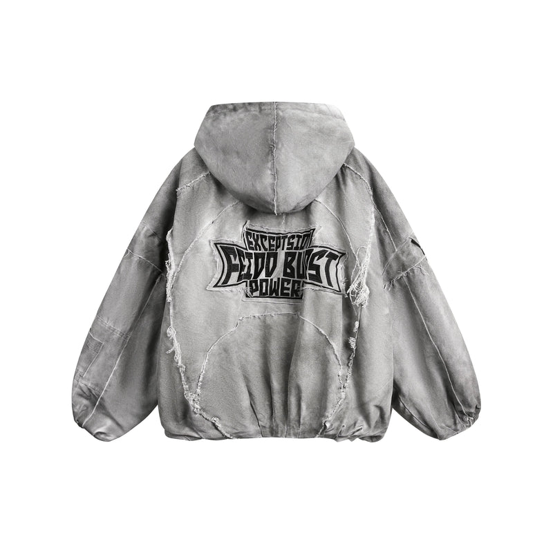 Distressed Patchwork Hoodie Jacket | Washed Streetwear