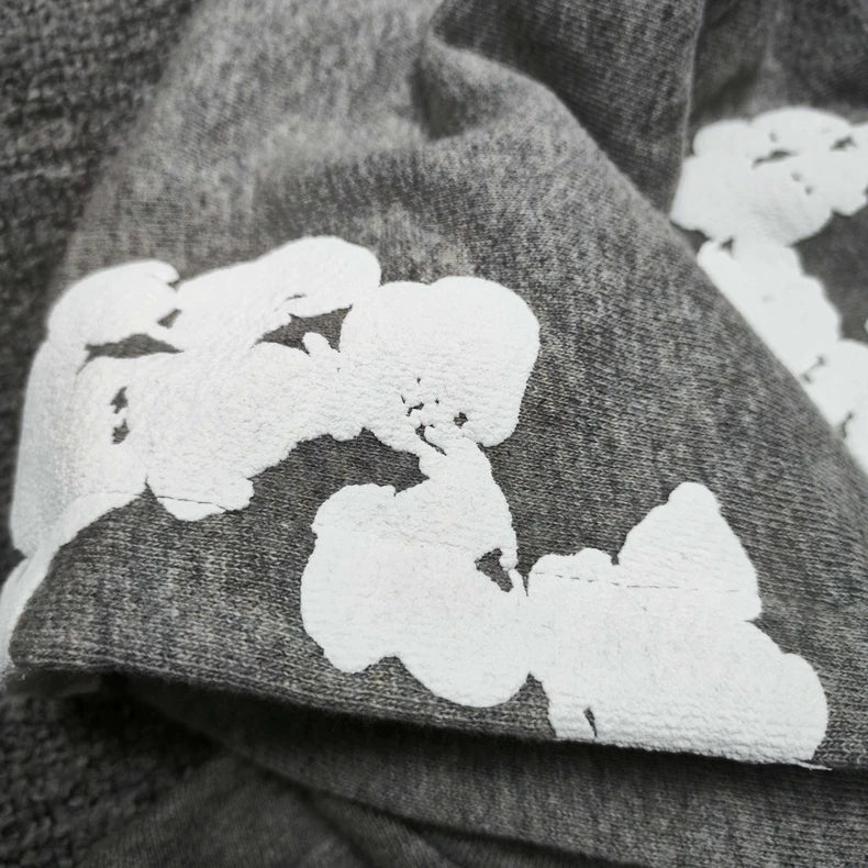 Gray “Cotton Wreath” Denim Tears Hoodie – White Floral Print Streetwear Pullover
