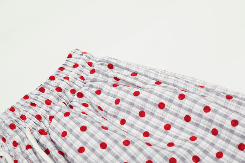Omirad Polka Dot Wide-Leg Pants | Red Dot Grid Print