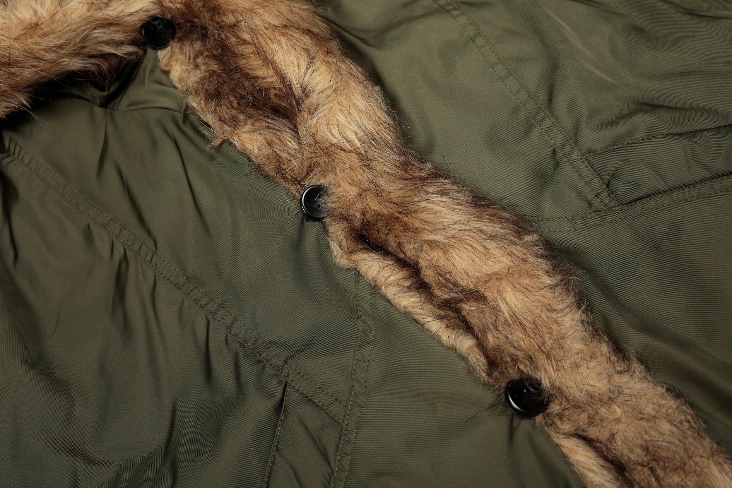 Faux Fur Trimmed Hooded Puffer Jacket | Army Green & Black