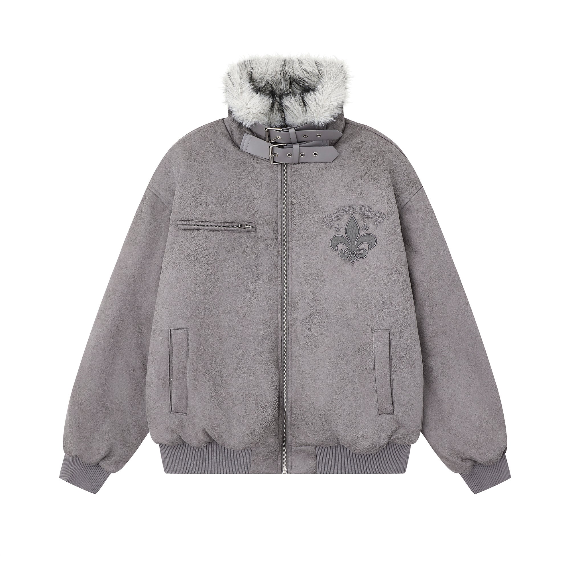 Fur-Collar Buckle Bomber Jacket | Suede-Look Winter Coat