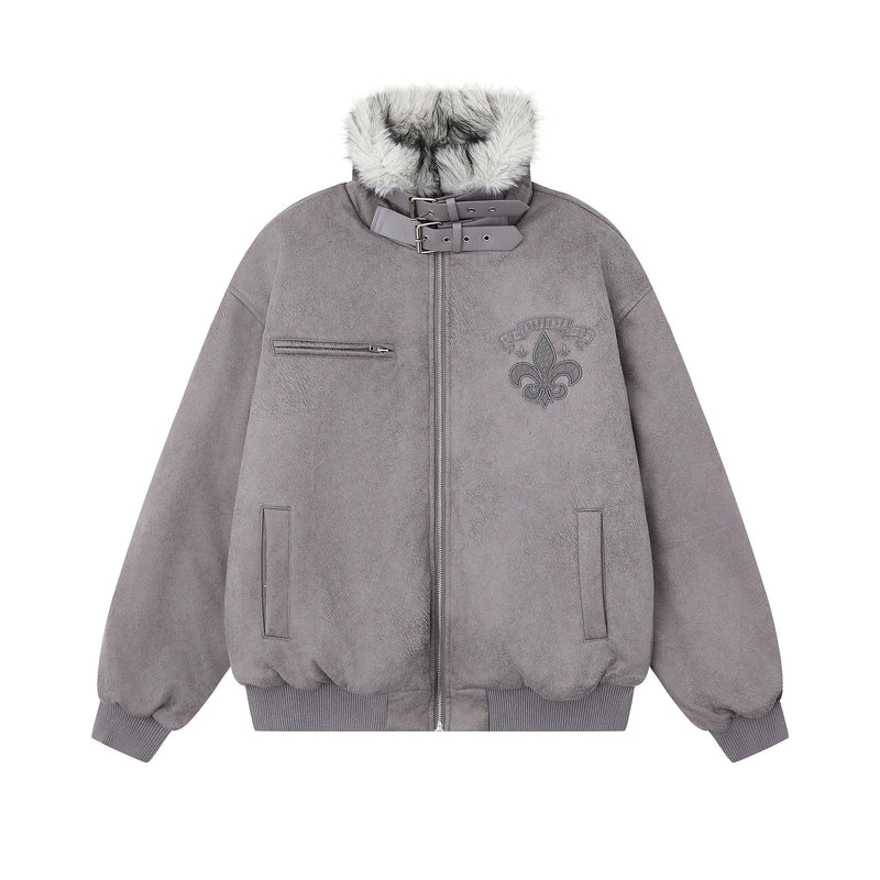 Fur-Collar Buckle Bomber Jacket | Suede-Look Winter Coat