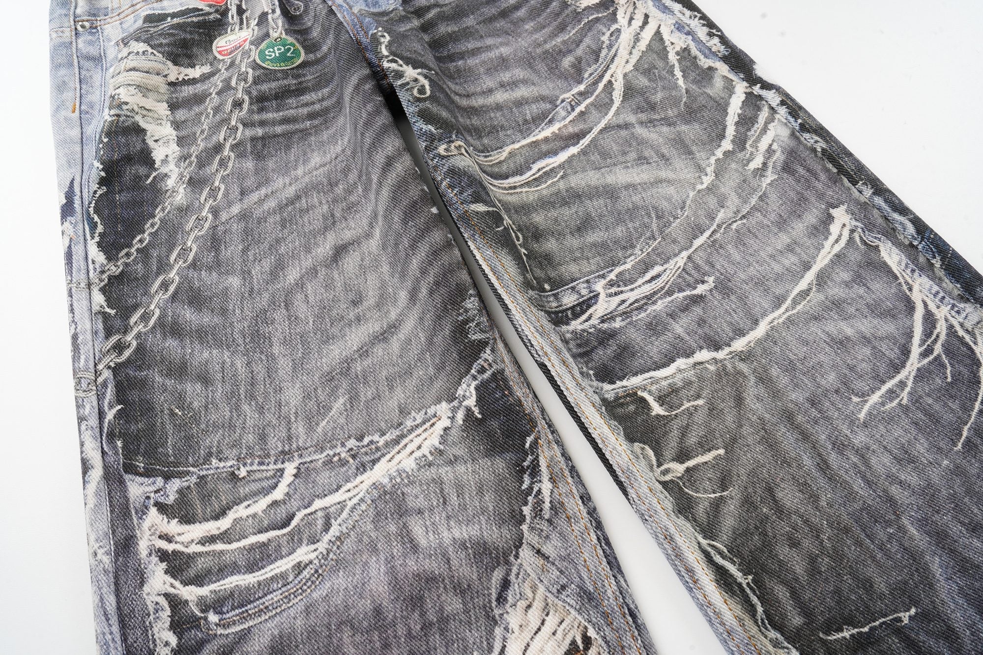 Distressed Patchwork Wide-Leg Jeans | Y2K Streetwear Denim