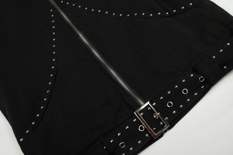 Rivet-Belted Cropped Rider Jacket | Studded Moto Style