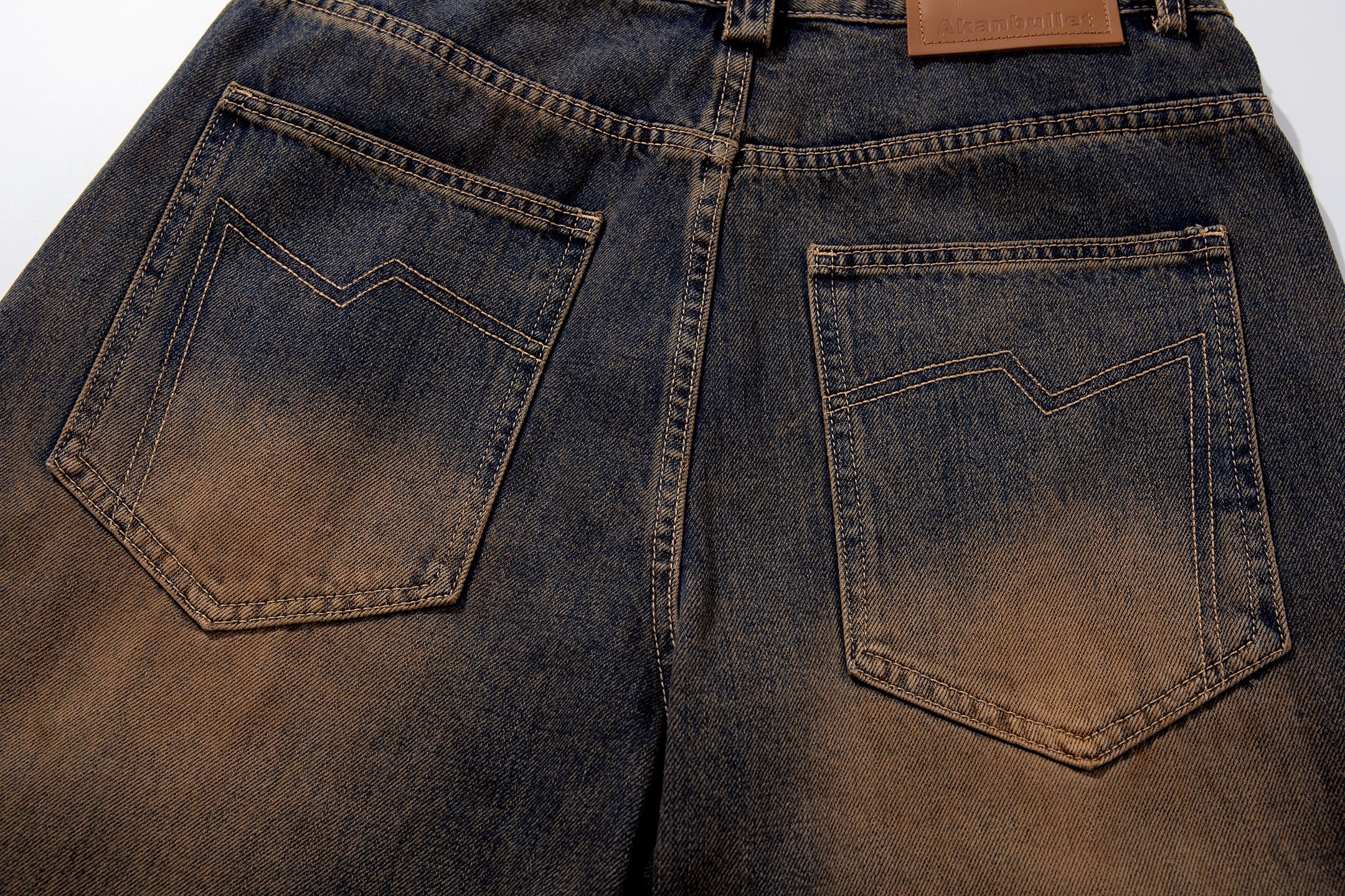 Sand-Fade Utility Wide-Leg Jeans with Zip Pockets