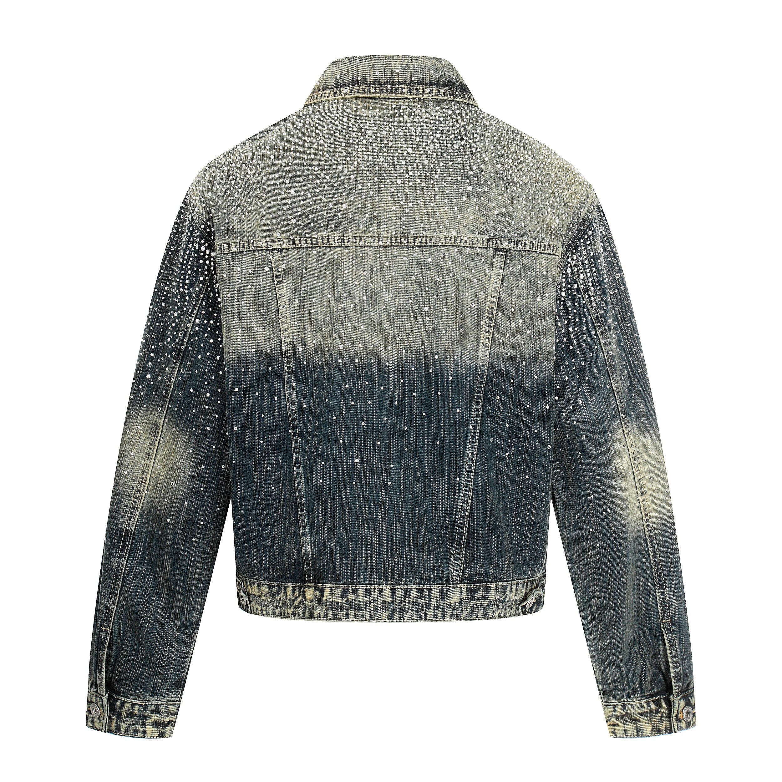 Rhinestone Gradient Denim Jacket | Vintage Wash Street Glam