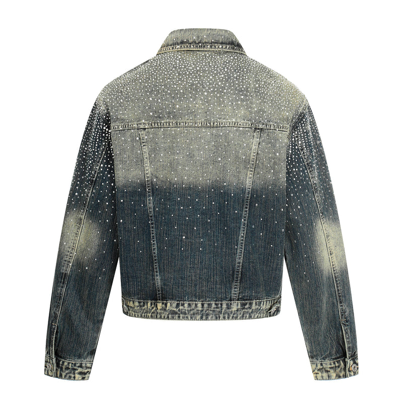 Rhinestone Gradient Denim Jacket | Vintage Wash Street Glam