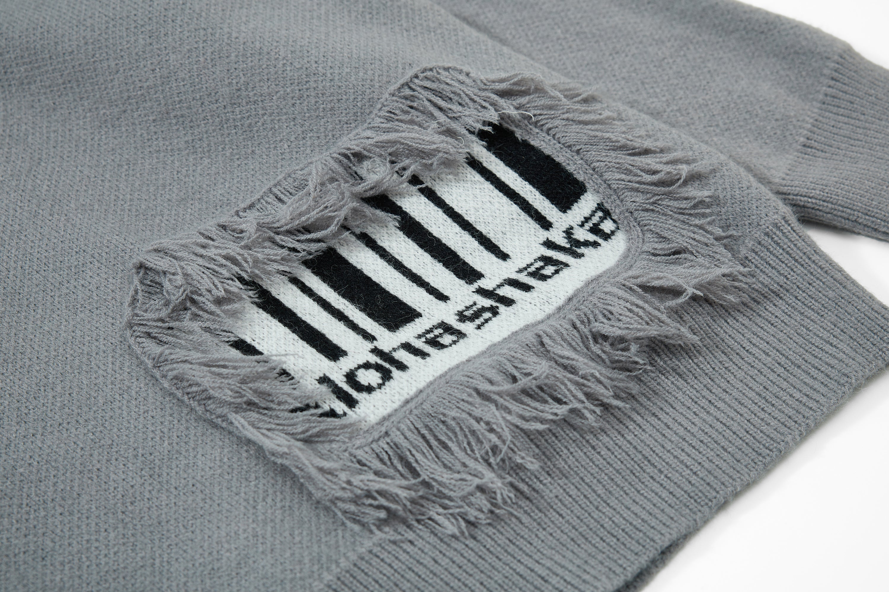 Omirad Fringe Patch Knit Sweater | Deconstructed Streetwear