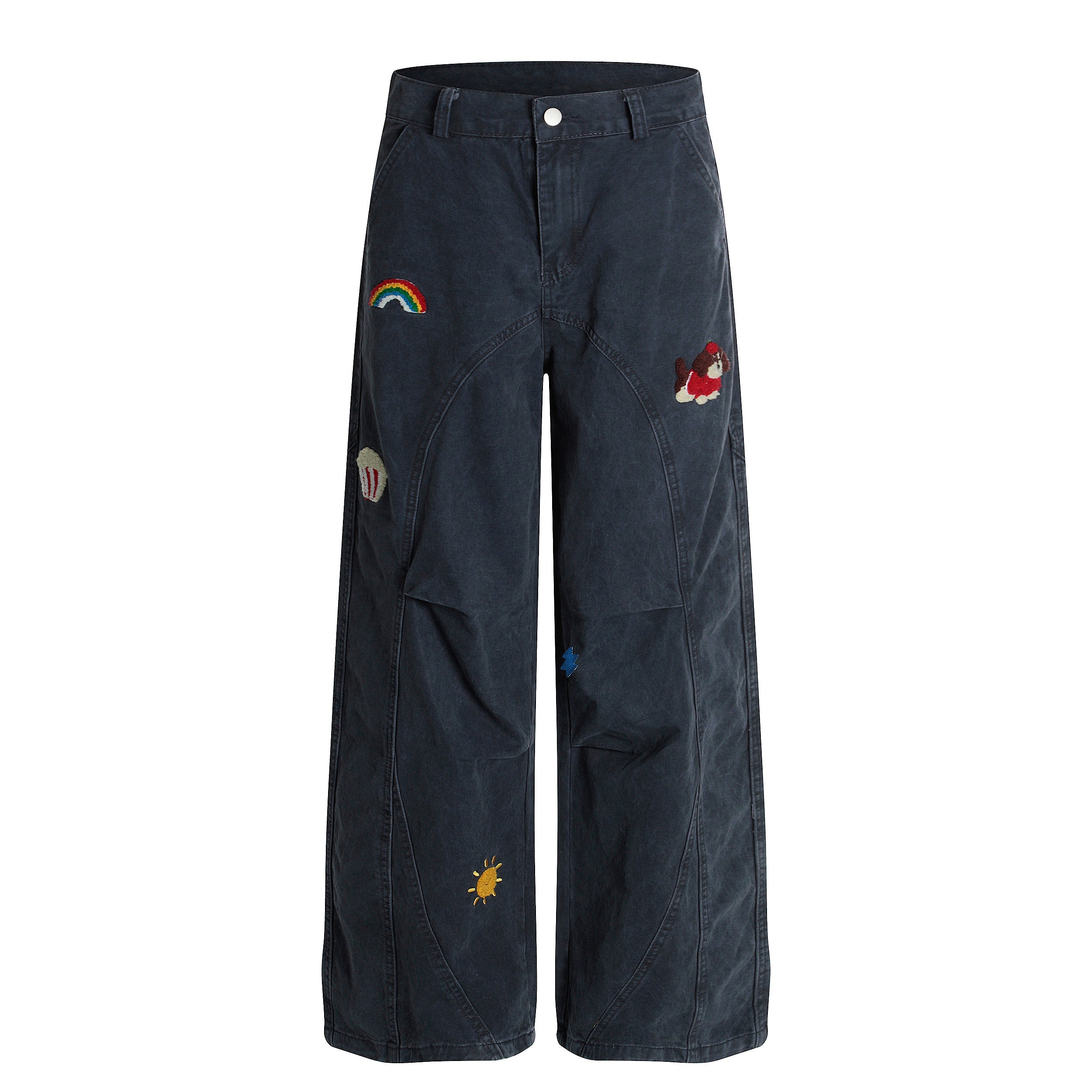 Rainbow Patch Embroidered Wide-Leg Pants | Streetwear