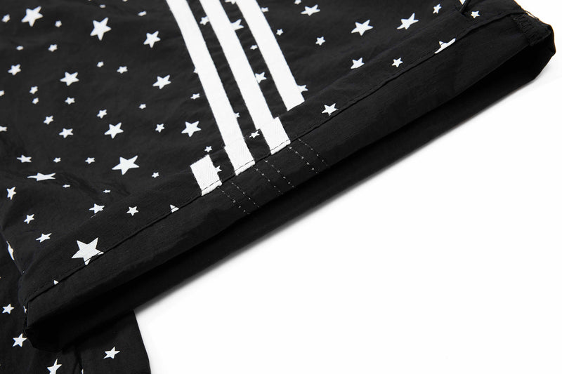 Star Print Wide-Leg Track Pants with Side Stripes | Streetwear