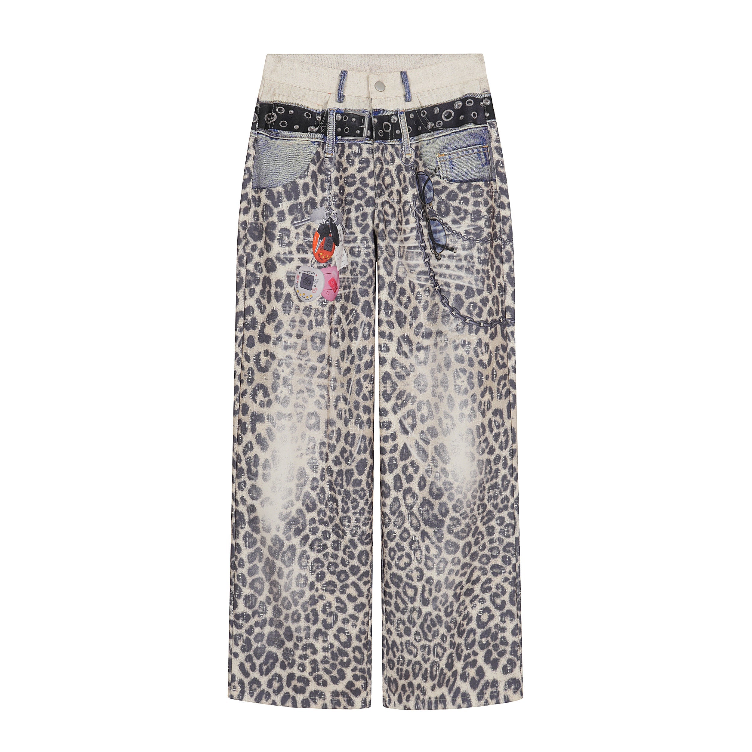 Leopard Print Patchwork Wide-Leg Pants | Y2K Streetwear