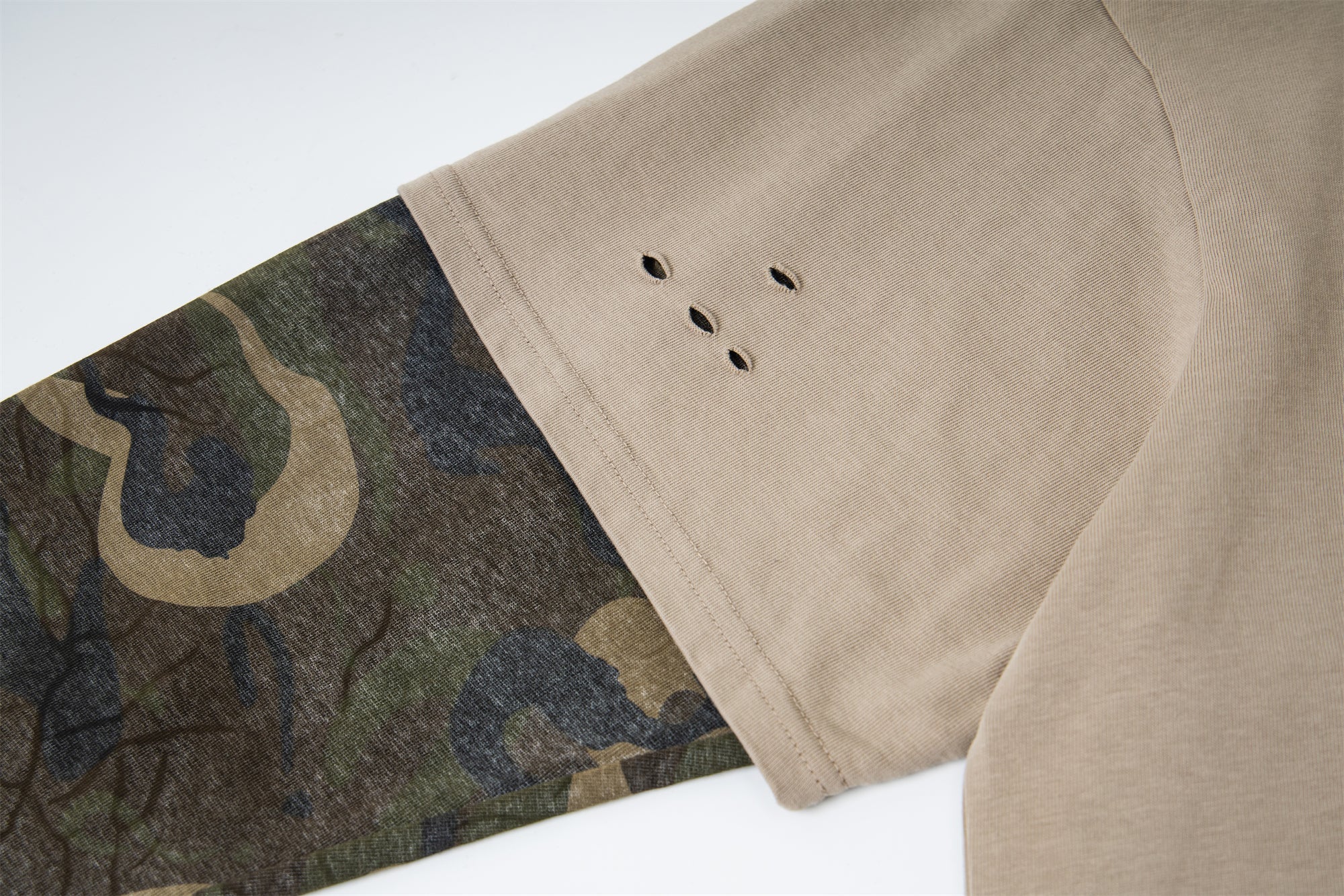 Omirad Layered Camo-Sleeve Distressed Graphic Tee | SEAKOFF