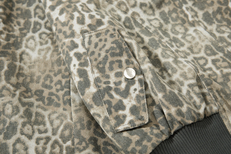 Omirad Leopard Print Bomber Jacket | Vintage Wash Cotton