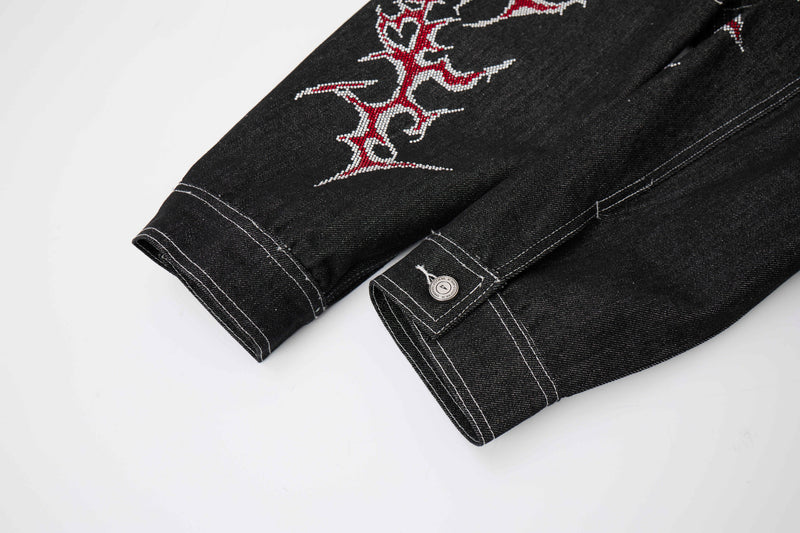 Omirad Graphic Denim Jacket – Tribal Embroidered Streetwear