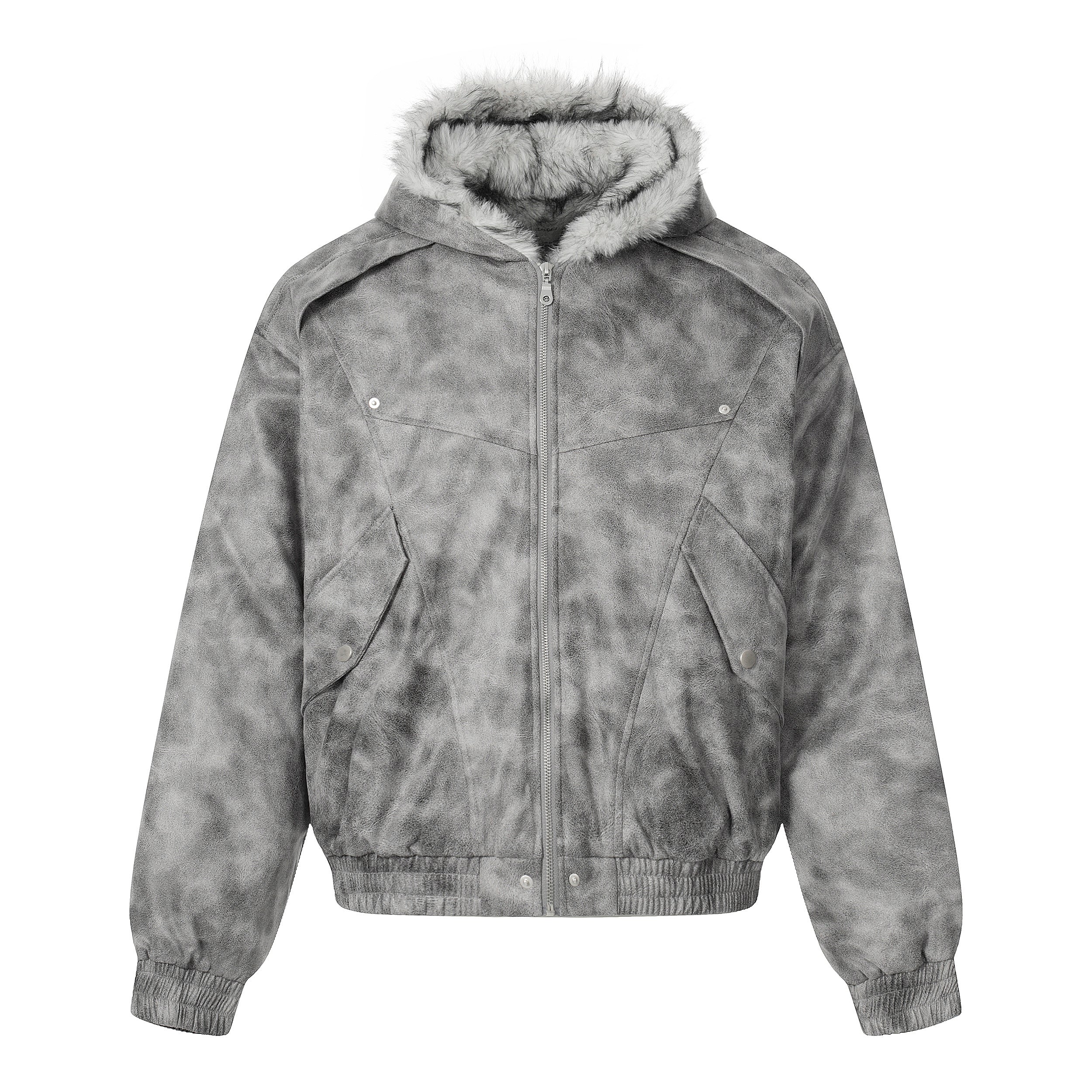 Washed Faux-Fur Hooded Bomber Jacket | Streetwear Winter Coat