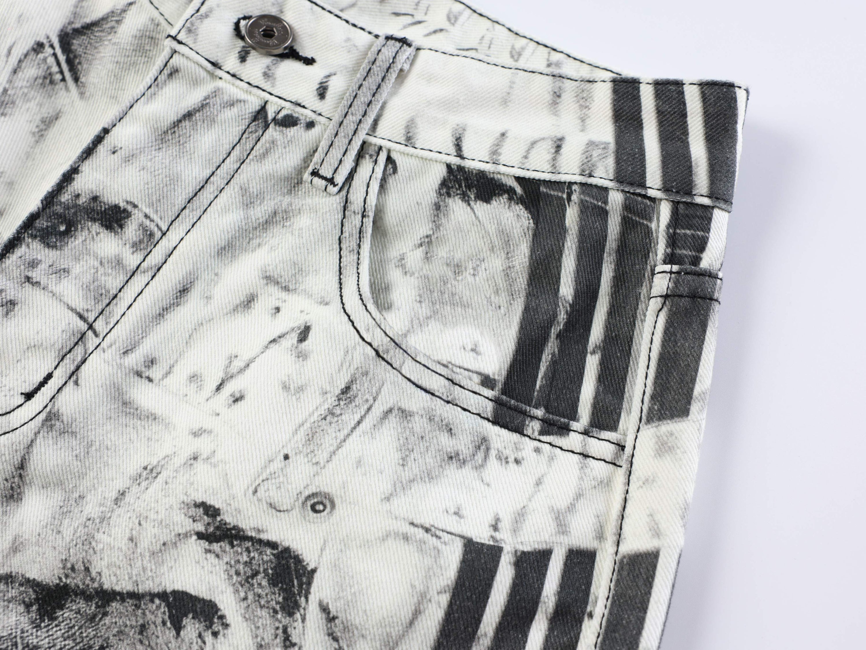 Omirad Distressed Wide-Leg Jeans | Stripe Ripped Denim