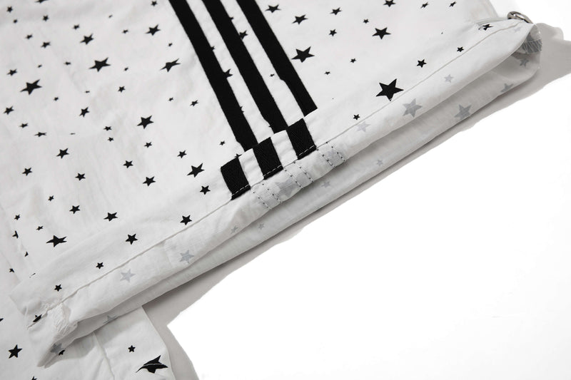 Star Print Wide-Leg Track Pants with Side Stripes | Streetwear