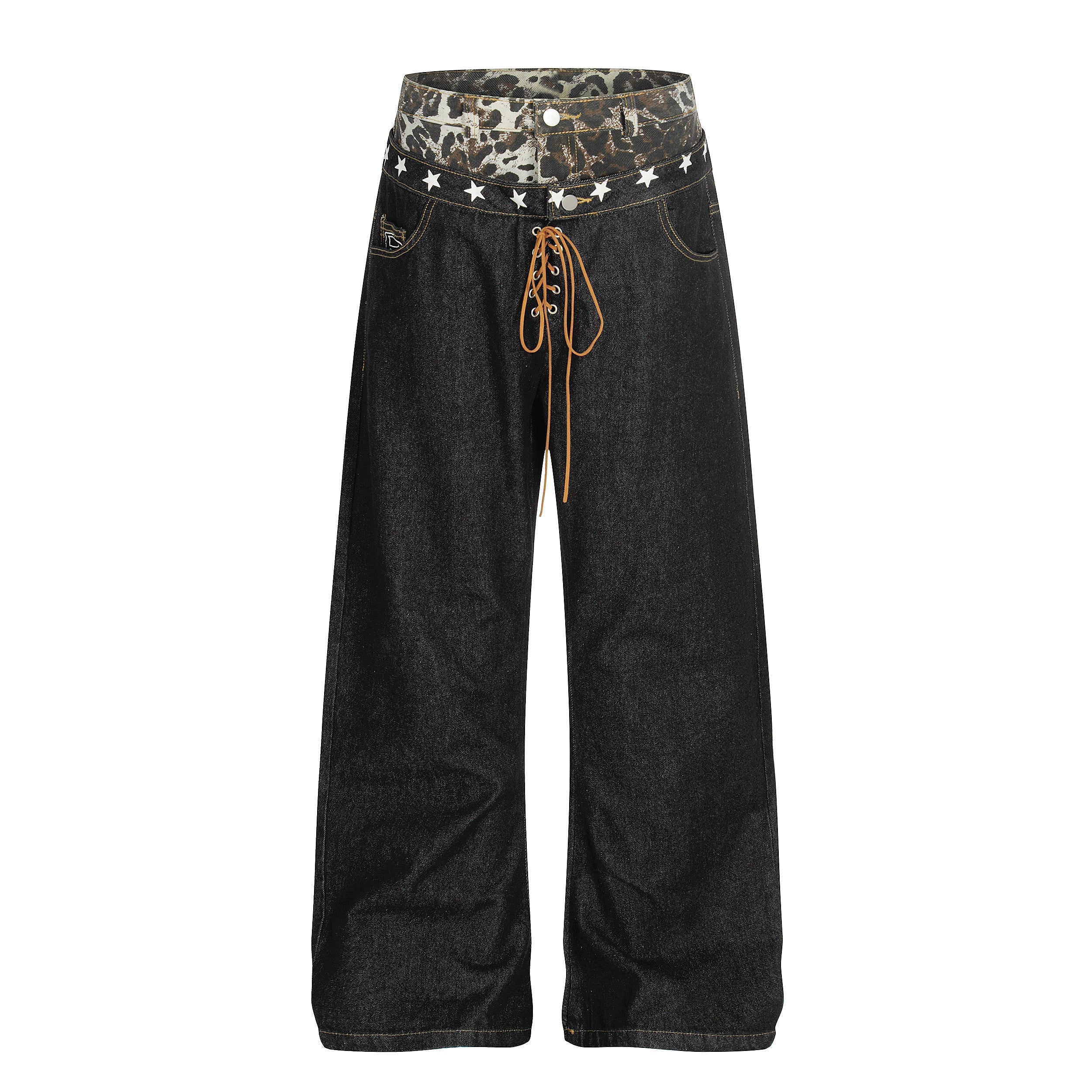 Omirad Leopard Star Lace-Up Wide-Leg Jeans | Y2K Denim