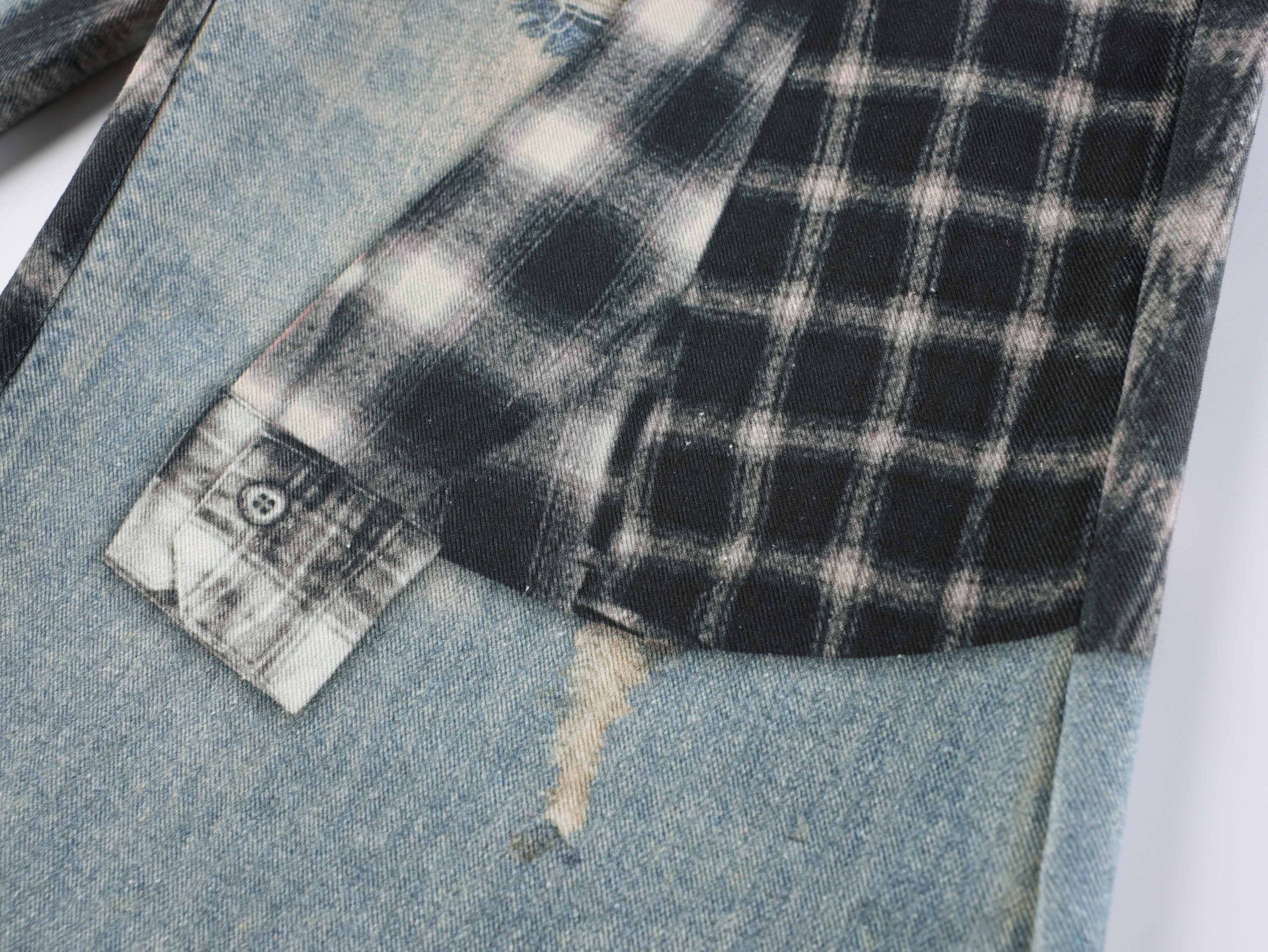 Omirad Layered Flannel Patchwork Balloon Jeans | Distressed Wide Leg