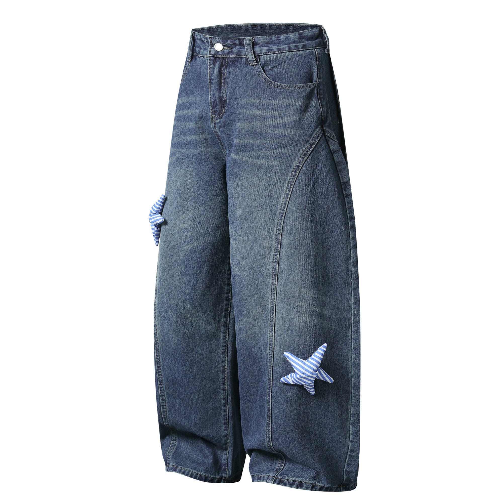 Star Patch Wide-Leg Denim Jeans | Y2K Street Style
