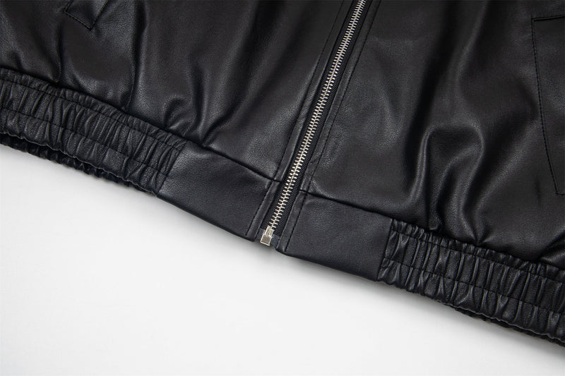 Omirad Vintage Lettering PU Leather Bomber Jacket