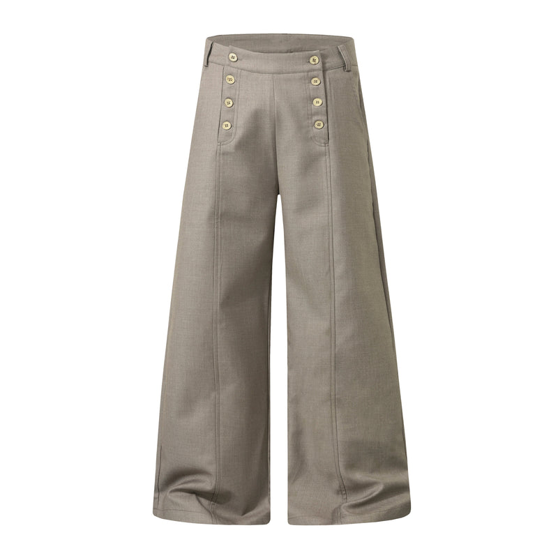 Wide-Leg Button-Front Trousers | Nautical Sailor Style