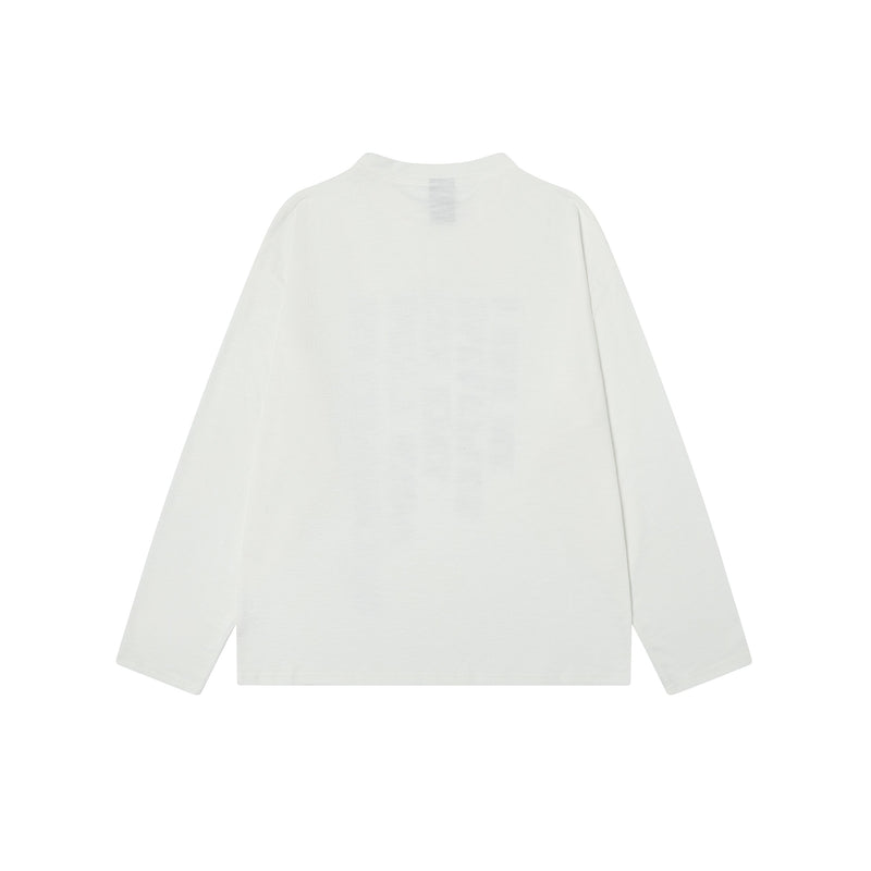 Back view of white long sleeve tee with plain unprinted back