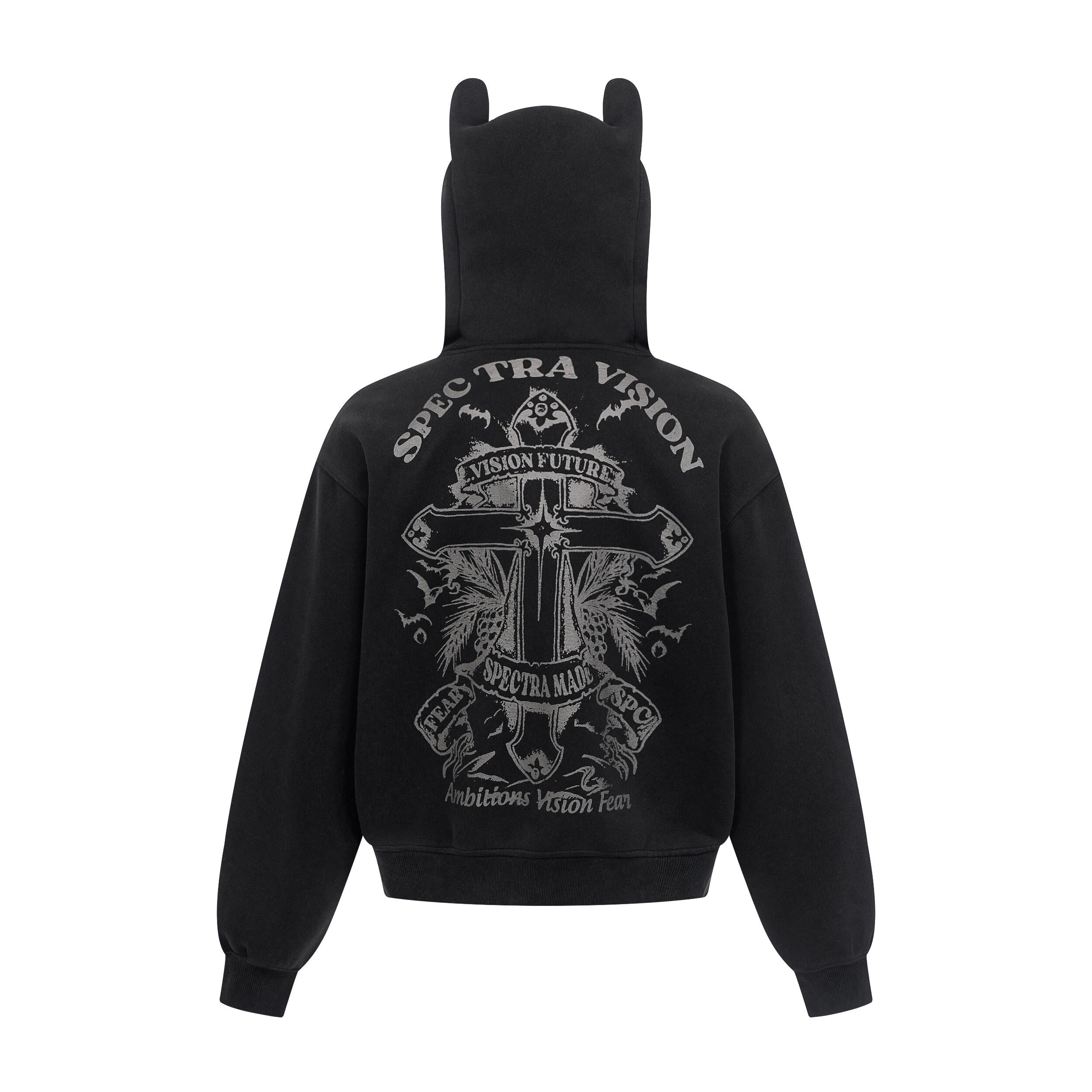 Devil-Horn Gothic Crest Zip Hoodie | Streetwear Statement