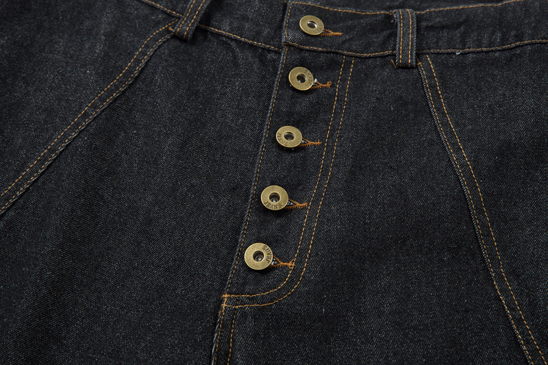 Multi-Panel Wide-Leg Denim Pants with Contrast Stitching