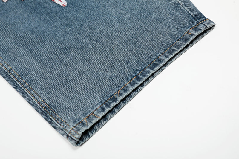 Gingham Star Patchwork Wide-Leg Jeans | Vintage Wash