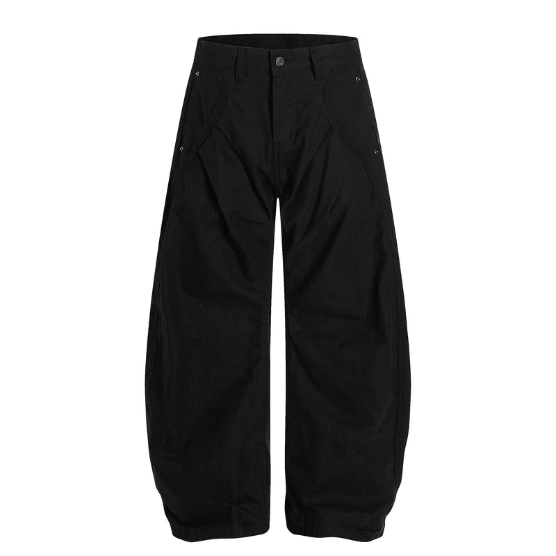 Sculpted Wide-Leg Pants | Curved Panel Cotton Trousers