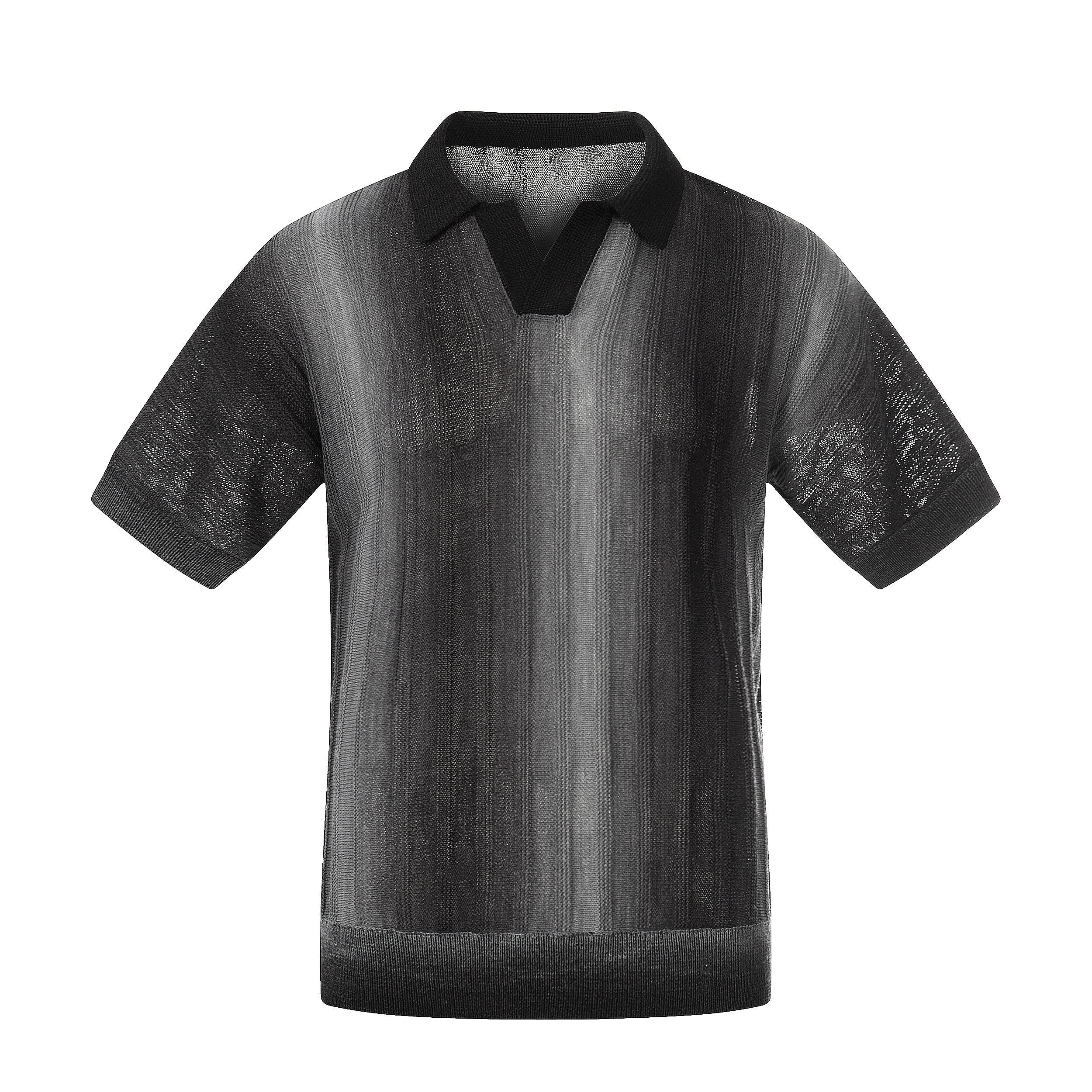 Men's Gradient Stripe Open-Knit Polo Shirt | Relaxed Fit